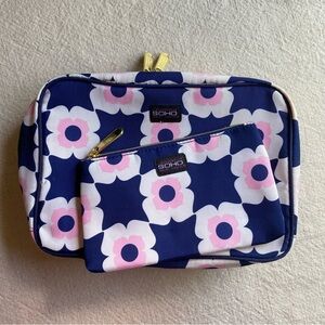 SOHO Beauty Set of 2 Mod Pink, White & Navy Floral Cosmetics Bag case